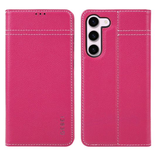 For Samsung Galaxy S23 5G GEBEI Top-grain Horizontal Flip Leather Phone Case(Rose Red) - Galaxy S23 5G Cases by GEBEI | Online Shopping UK | buy2fix