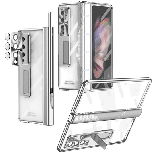 For Samsung Galaxy Z Fold4 5G Magnetic Hinges Plating Phone Case with Holder(Silver) - Galaxy Z Fold4 5G Cases by buy2fix | Online Shopping UK | buy2fix