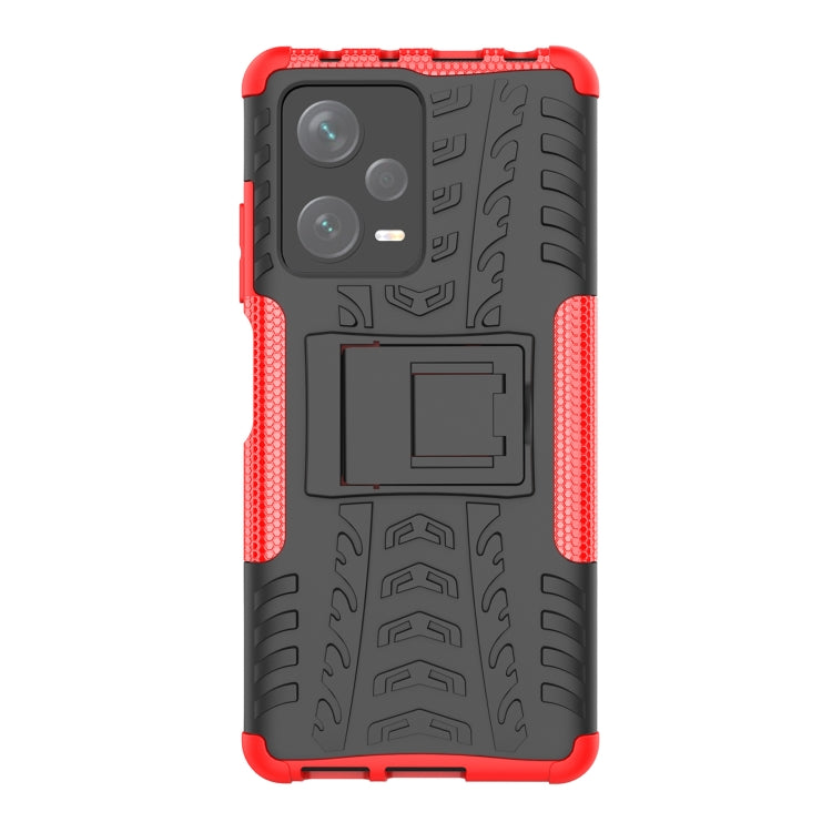For Xiaomi Redmi Note 12 Pro+ 5G Tire Texture TPU + PC Phone Case with Holder(Red) - Note 12 Pro+ Cases by buy2fix | Online Shopping UK | buy2fix