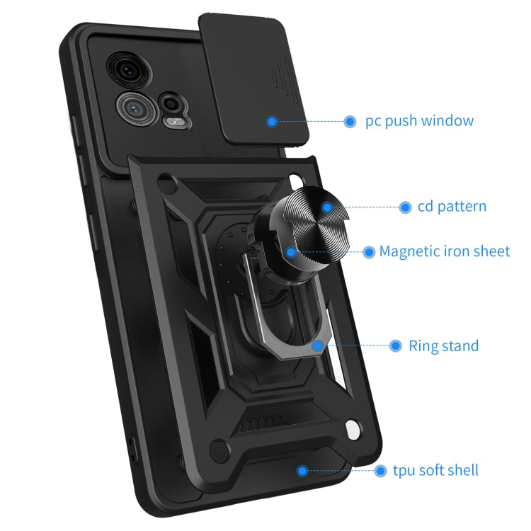 For Motorola Moto G72 Sliding Camera Cover Design TPU+PC Phone Case(Black) - Motorola Cases by buy2fix | Online Shopping UK | buy2fix