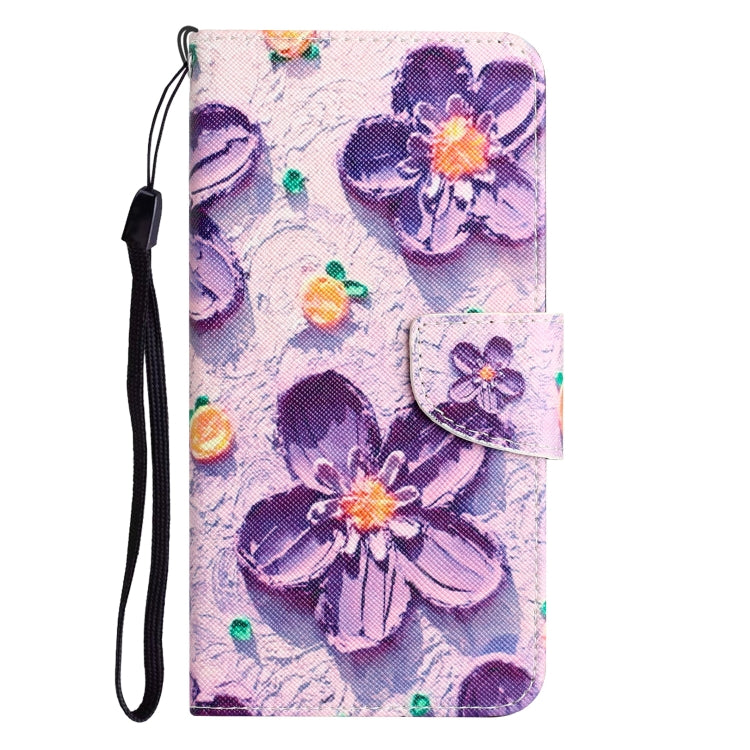 For Xiaomi Redmi 12C Colored Drawing Leather Phone Case(Purple Flower) - Xiaomi Cases by buy2fix | Online Shopping UK | buy2fix