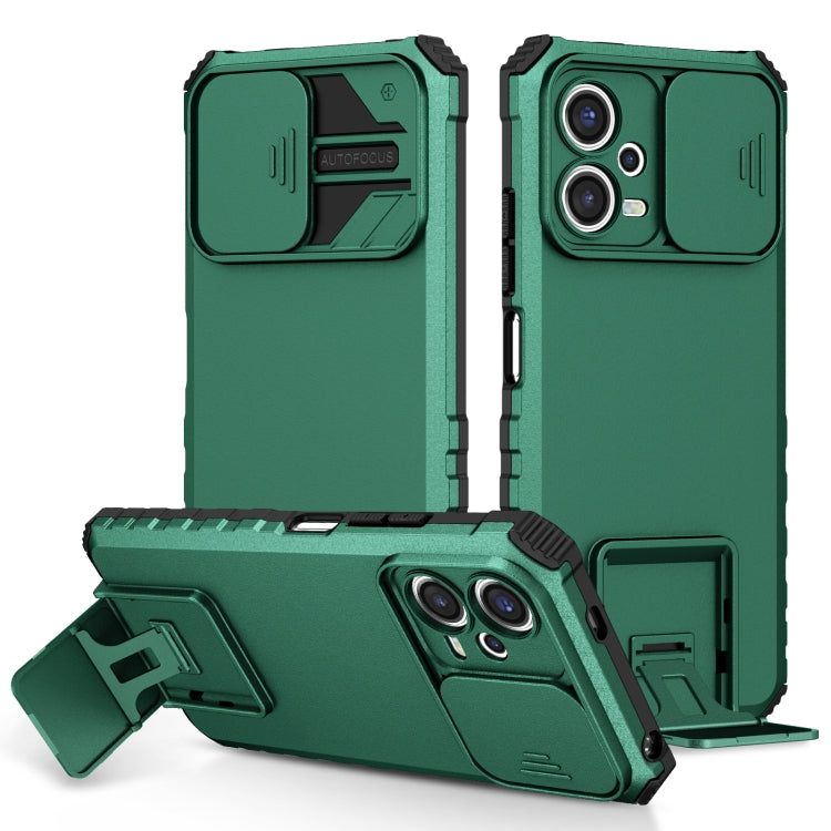 For Xiaomi Redmi Note 12 5G / Poco X5 Stereoscopic Holder Sliding Camshield Phone Case(Green) - Note 12 Cases by buy2fix | Online Shopping UK | buy2fix