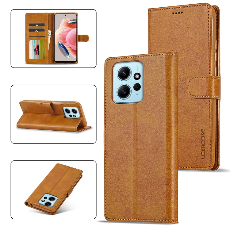 For Xiaomi Redmi Note 12 4G Global LC.IMEEKE Calf Texture Leather Phone Case(Brown) - Xiaomi Cases by LC.IMEEKE | Online Shopping UK | buy2fix