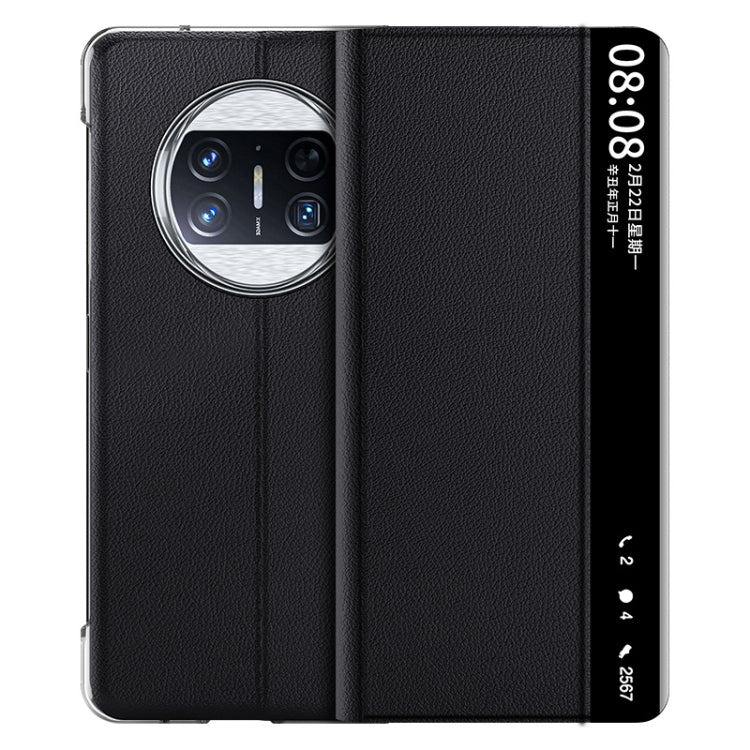 For Huawei Mate X3 Plain Magnetic Phone Case with Smart View Window & Holder(Black) - Huawei Cases by buy2fix | Online Shopping UK | buy2fix