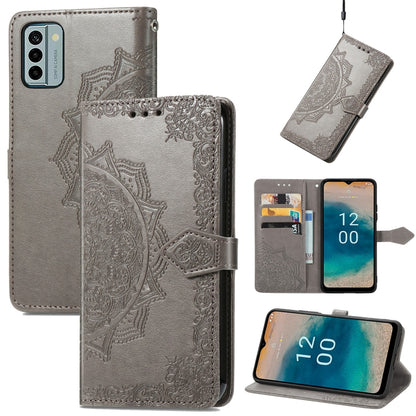 For Nokia G22 Mandala Flower Embossed Leather Phone Case(Grey) - Nokia Cases by buy2fix | Online Shopping UK | buy2fix