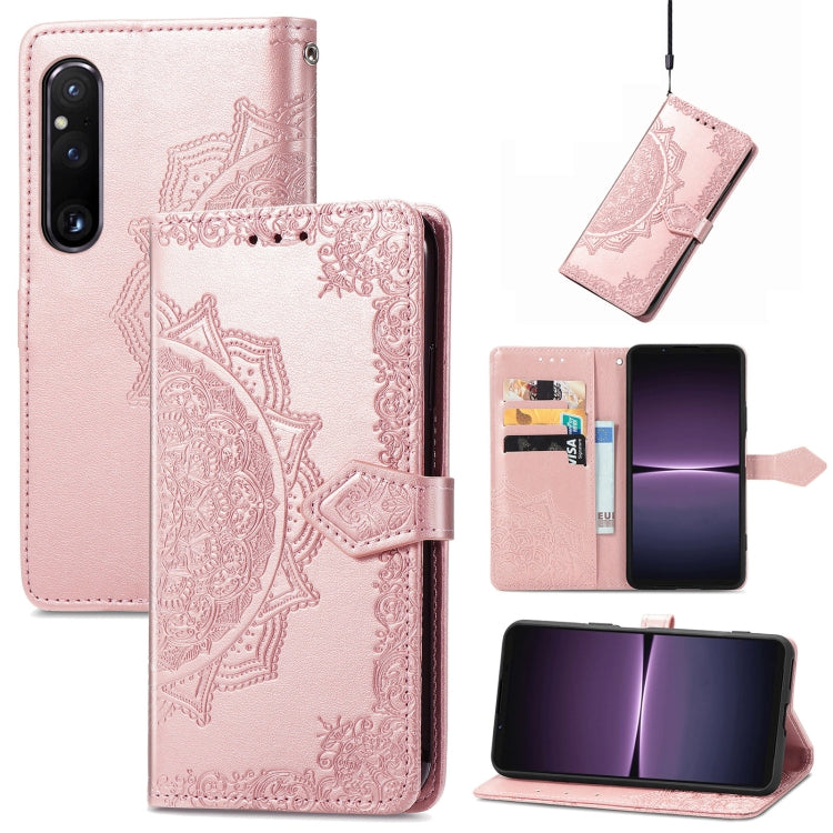 For Sony Xperia 1 IV Mandala Flower Embossed Leather Phone Case(Rose Gold) - Sony Cases by buy2fix | Online Shopping UK | buy2fix