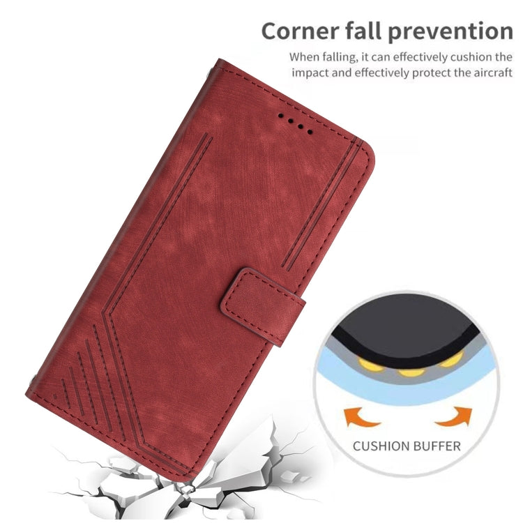 For Xiaomi Redmi 9C / 10A  / Poco C31 Skin Feel Stripe Pattern Leather Phone Case with Lanyard(Red) - Xiaomi Cases by buy2fix | Online Shopping UK | buy2fix