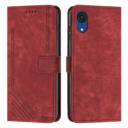 For Samsung Galaxy A03 Core Skin Feel Stripe Pattern Leather Phone Case with Lanyard(Red) - Galaxy Phone Cases by buy2fix | Online Shopping UK | buy2fix