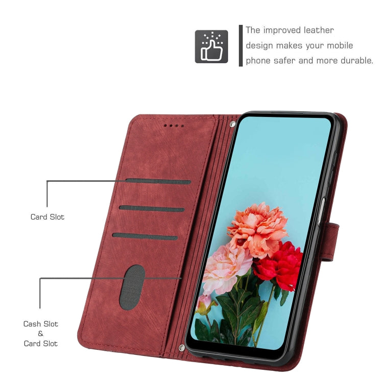 For Samsung Galaxy A03 EU 166mm Skin Feel Stripe Pattern Leather Phone Case with Lanyard(Red) - Galaxy Phone Cases by buy2fix | Online Shopping UK | buy2fix