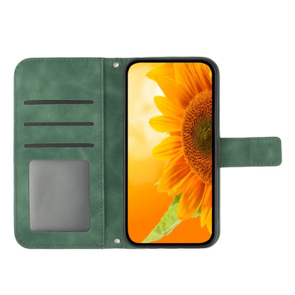 For Sony Xperia 10 V HT04 Skin Feel Sun Flower Embossed Flip Leather Phone Case with Lanyard(Green) - Sony Cases by buy2fix | Online Shopping UK | buy2fix