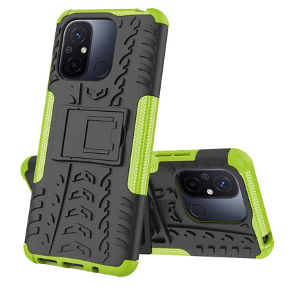 For Xiaomi Redmi 12C Tire Texture TPU + PC Phone Case with Holder(Green) - Xiaomi Cases by buy2fix | Online Shopping UK | buy2fix