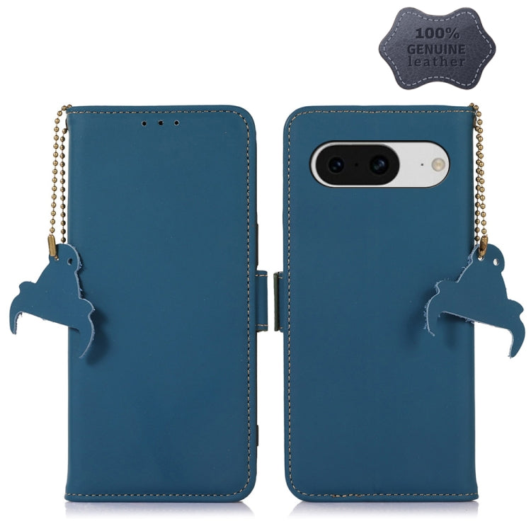 For Google Pixel 8 Genuine Leather Magnetic RFID Leather Phone Case(Blue) - Google Cases by buy2fix | Online Shopping UK | buy2fix