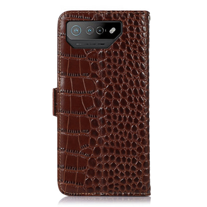 For Asus ROG Phone 7 Crocodile Top Layer Cowhide Leather Phone Case(Brown) - ASUS Cases by buy2fix | Online Shopping UK | buy2fix