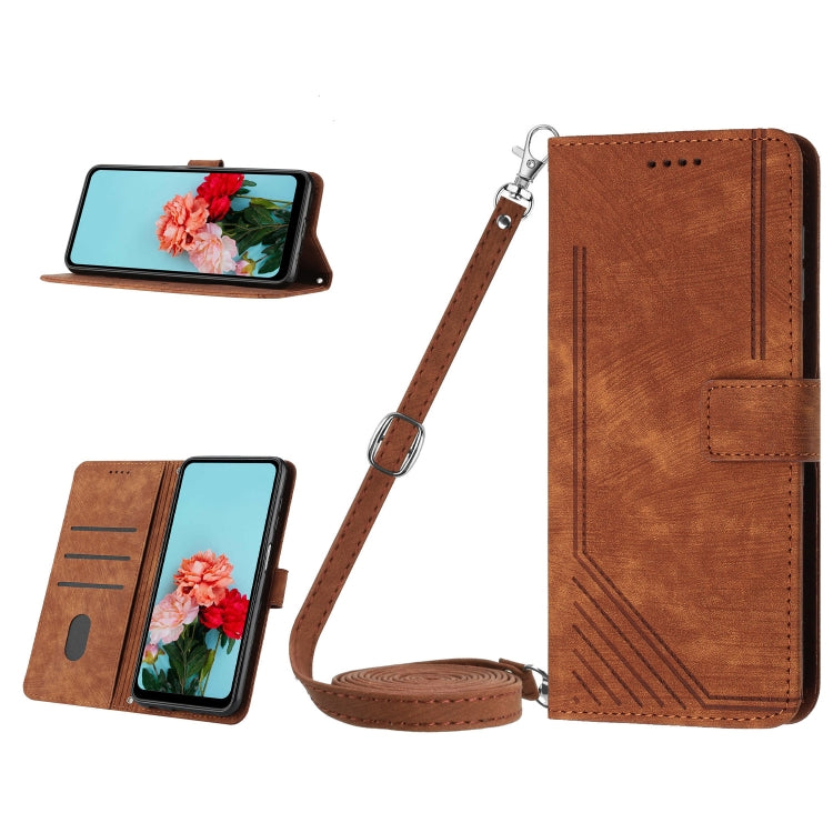 For OnePlus Nord CE 3/Nord CE 3 Lite/Nord N30 Skin Feel Stripe Pattern Leather Phone Case with Lanyard(Brown) - OnePlus Cases by buy2fix | Online Shopping UK | buy2fix