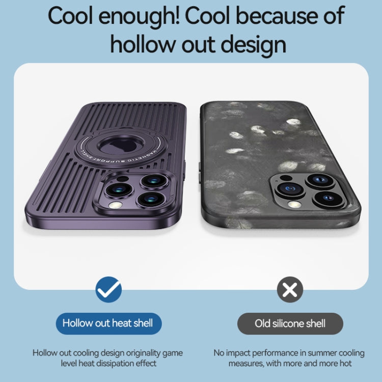 For iPhone 14 Pro Cooling MagSafe Magnetic Ring Holder Phone Case(Purple) - iPhone 14 Pro Cases by buy2fix | Online Shopping UK | buy2fix