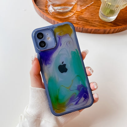 For iPhone 12 Oil Painting Electroplating TPU Phone Case(Blue) - iPhone 12 / 12 Pro Cases by buy2fix | Online Shopping UK | buy2fix