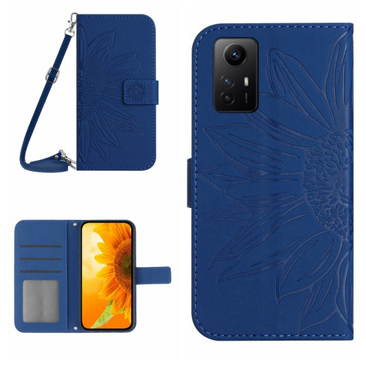 For Xiaomi Redmi Note 12S Skin Feel Sun Flower Embossed Flip Leather Phone Case with Lanyard(Dark Blue) - Xiaomi Cases by buy2fix | Online Shopping UK | buy2fix