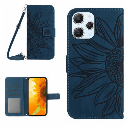 For Xiaomi Redmi 12 4G Global Skin Feel Sun Flower Embossed Flip Leather Phone Case with Lanyard(Inky Blue) - Xiaomi Cases by buy2fix | Online Shopping UK | buy2fix