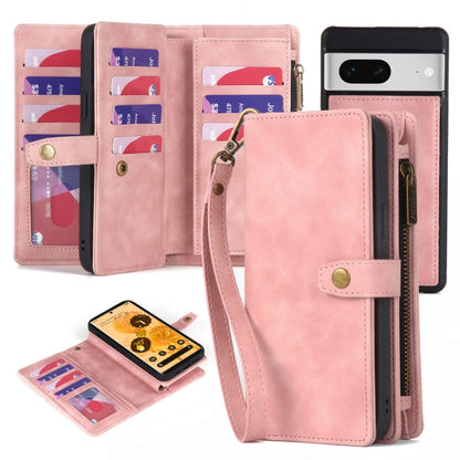 For Google Pixel 7 Zipper Wallet Detachable MagSafe Leather Phone Case(Pink) - Google Cases by buy2fix | Online Shopping UK | buy2fix