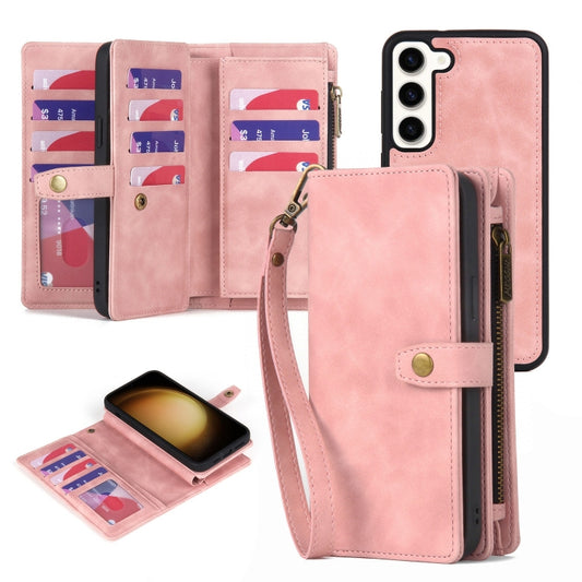 For Samsung Galaxy S23 5G Zipper Wallet Detachable MagSafe Leather Phone Case(Pink) - Galaxy S23 5G Cases by buy2fix | Online Shopping UK | buy2fix