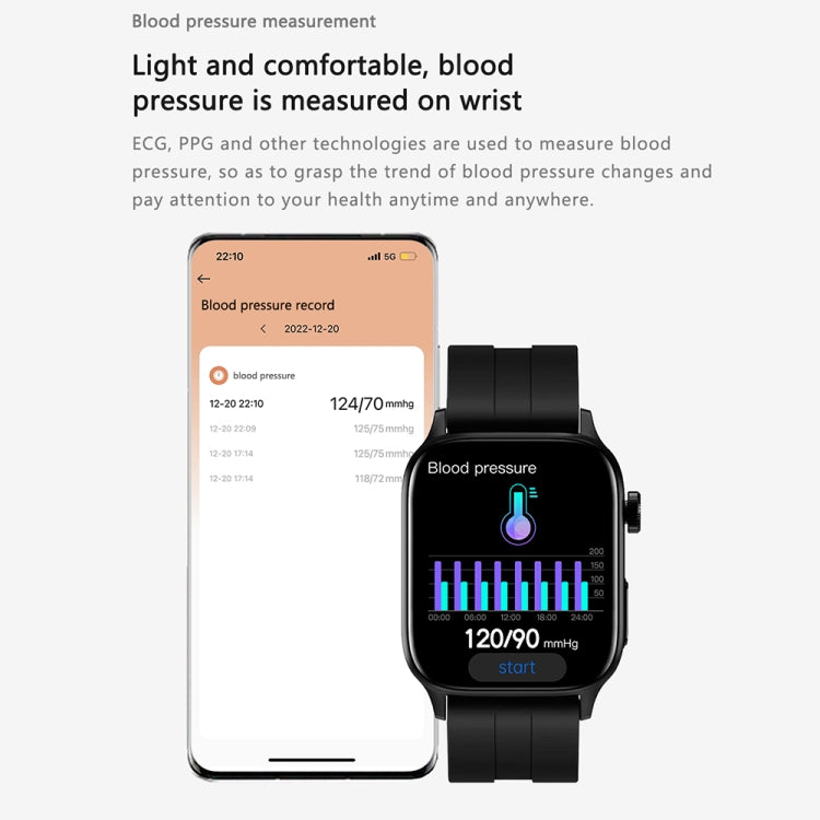 GT22 1.85 inch TFT Screen Silicone Band Health Smart Watch, Support Bluetooth Call / Plateau Blood Oxygen / Body Temperature / Arrhythmia / TI Heart Rate Monitoring(Black) - Smart Watches by buy2fix | Online Shopping UK | buy2fix