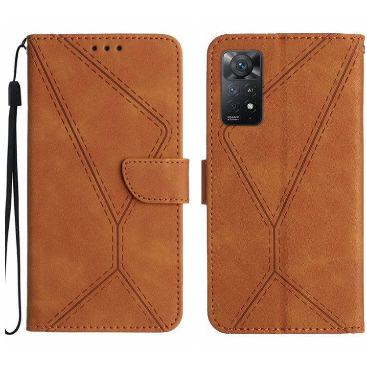 For Redmi Note 11 4G Global Stitching Embossed Leather Phone Case(Brown) - Xiaomi Cases by buy2fix | Online Shopping UK | buy2fix