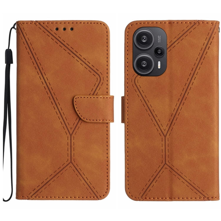 For Xiaomi POCO F5 5G Stitching Embossed Leather Phone Case(Brown) - Xiaomi Cases by buy2fix | Online Shopping UK | buy2fix