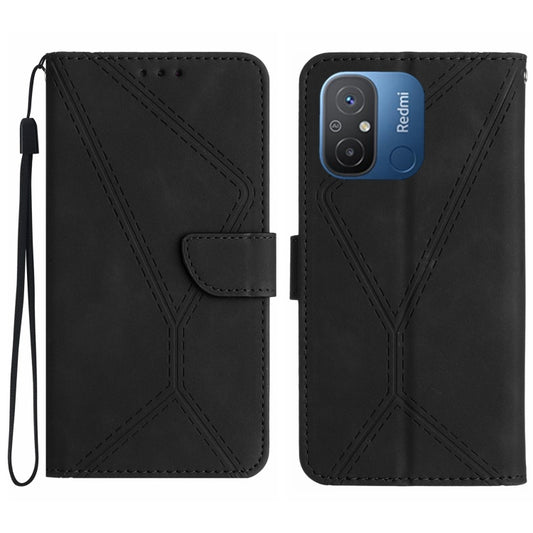 For Xiaomi Redmi 11A Stitching Embossed Leather Phone Case(Black) - Xiaomi Cases by buy2fix | Online Shopping UK | buy2fix