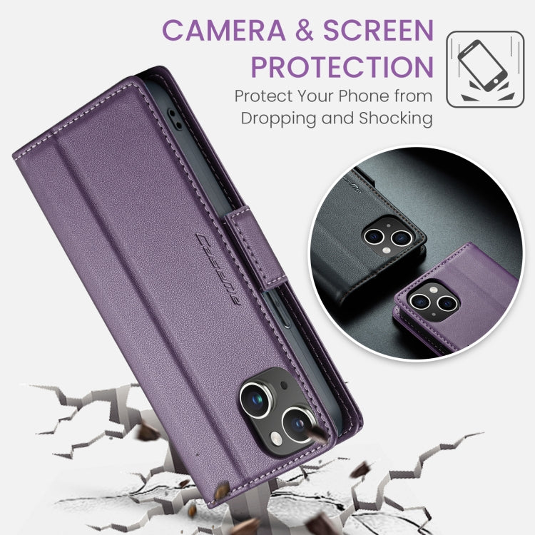 For iPhone 14 Plus CaseMe 023 Butterfly Buckle Litchi Texture RFID Anti-theft Leather Phone Case(Pearly Purple) - iPhone 14 Plus Cases by CaseMe | Online Shopping UK | buy2fix