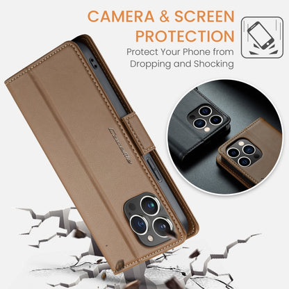 For iPhone 13 Pro Max CaseMe 023 Butterfly Buckle Litchi Texture RFID Anti-theft Leather Phone Case(Brown) - iPhone 13 Pro Max Cases by CaseMe | Online Shopping UK | buy2fix