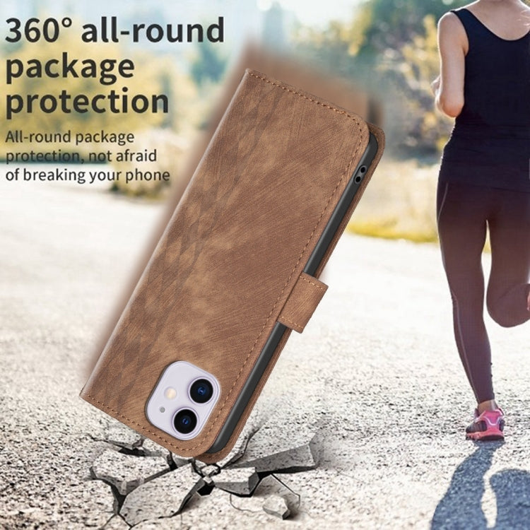 For iPhone 11 Plaid Embossed Leather Phone Case(Brown) - iPhone 11 Cases by buy2fix | Online Shopping UK | buy2fix