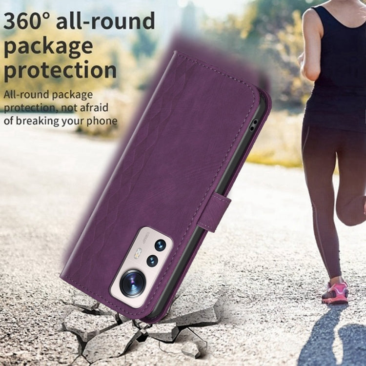 For Xiaomi 12 Lite Plaid Embossed Leather Phone Case(Purple) - Xiaomi Cases by buy2fix | Online Shopping UK | buy2fix