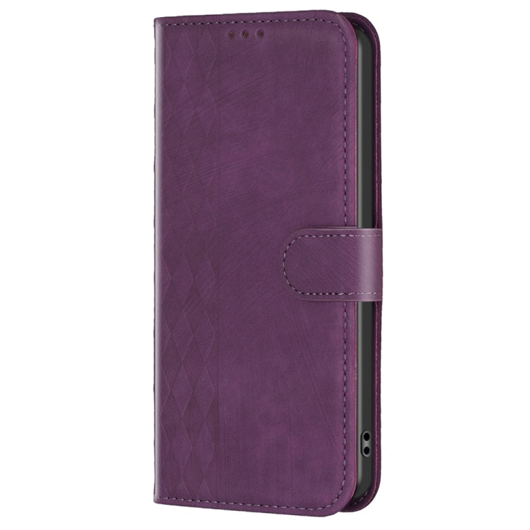 For Xiaomi Redmi 9C Plaid Embossed Leather Phone Case(Purple) - Xiaomi Cases by buy2fix | Online Shopping UK | buy2fix