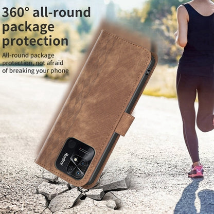 For Xiaomi Redmi 10C Plaid Embossed Leather Phone Case(Brown) - Xiaomi Cases by buy2fix | Online Shopping UK | buy2fix