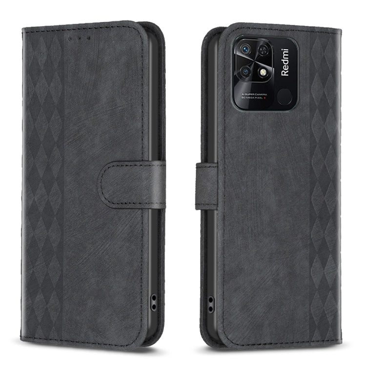 For Xiaomi Redmi 10C Plaid Embossed Leather Phone Case(Black) - Xiaomi Cases by buy2fix | Online Shopping UK | buy2fix