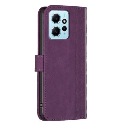 For Xiaomi Redmi Note 12 4G Global Plaid Embossed Leather Phone Case(Purple) - Note 12 Cases by buy2fix | Online Shopping UK | buy2fix