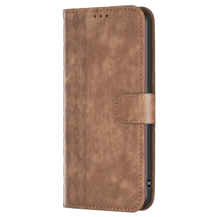 For Xiaomi Redmi 12 4G Plaid Embossed Leather Phone Case(Brown) - Xiaomi Cases by buy2fix | Online Shopping UK | buy2fix