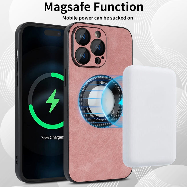 For iPhone 14 Pro Skin Feel Leather MagSafe Magnetic Phone Case(Pink) - iPhone 14 Pro Cases by buy2fix | Online Shopping UK | buy2fix