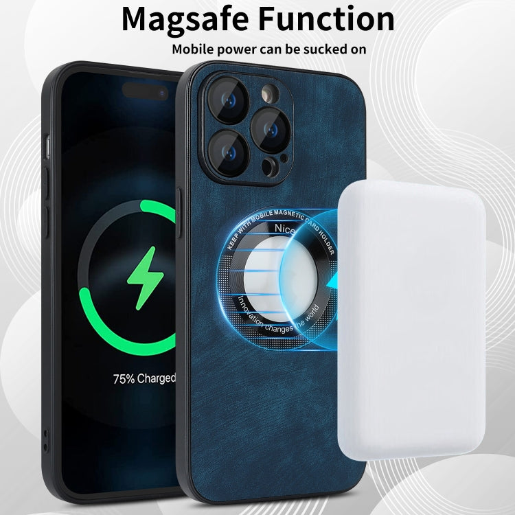 For iPhone 13 Skin Feel Leather MagSafe Magnetic Phone Case(Blue) - iPhone 13 Cases by buy2fix | Online Shopping UK | buy2fix