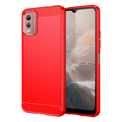 For Nokia C32 Brushed Texture Carbon Fiber TPU Phone Case(Red) - Nokia Cases by buy2fix | Online Shopping UK | buy2fix