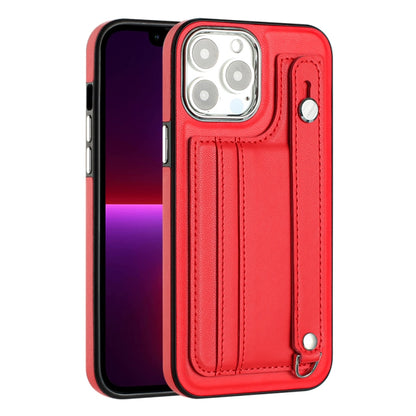 For iPhone 15 Pro Max Shockproof Leather Phone Case with Wrist Strap(Red) - iPhone 15 Pro Max Cases by buy2fix | Online Shopping UK | buy2fix