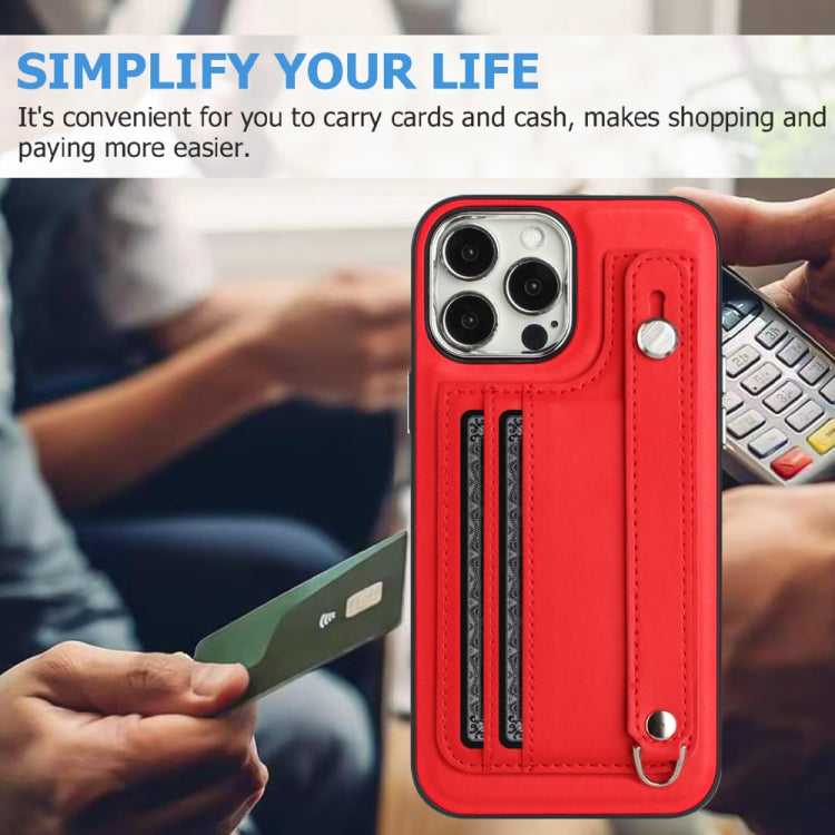 For iPhone 15 Pro Max Shockproof Leather Phone Case with Wrist Strap(Red) - iPhone 15 Pro Max Cases by buy2fix | Online Shopping UK | buy2fix