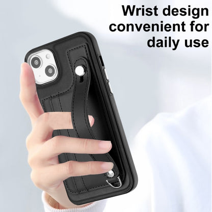 For iPhone 15 Shockproof Leather Phone Case with Wrist Strap(Black) - iPhone 15 Cases by buy2fix | Online Shopping UK | buy2fix