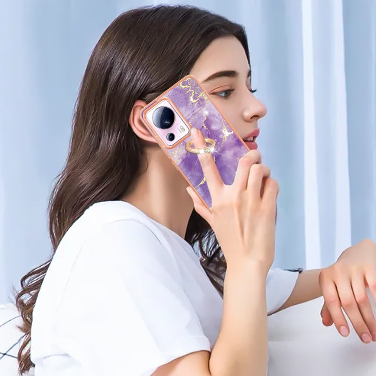 For Xiaomi 13 Lite 5G Electroplating Marble IMD TPU Phone Case with Ring Holder(Purple 002) - 13 Lite Cases by buy2fix | Online Shopping UK | buy2fix