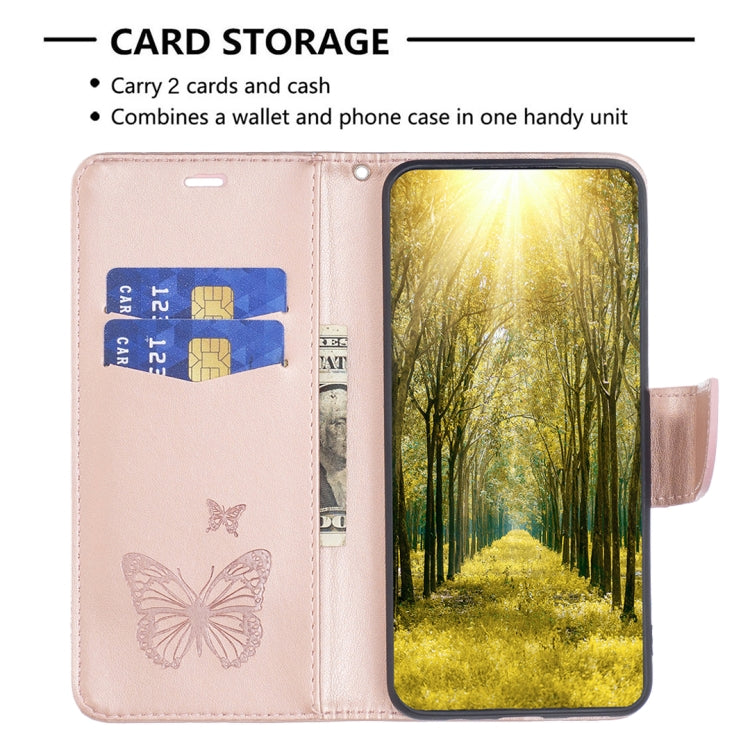 For Xiaomi Redmi Note 12S 4G / Note 11 Two Butterflies Embossing Leather Phone Case(Rose Gold) - Xiaomi Cases by buy2fix | Online Shopping UK | buy2fix