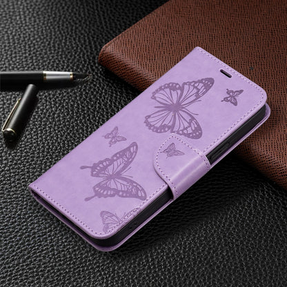 For Xiaomi Redmi 12 4G Two Butterflies Embossing Leather Phone Case(Purple) - Xiaomi Cases by buy2fix | Online Shopping UK | buy2fix