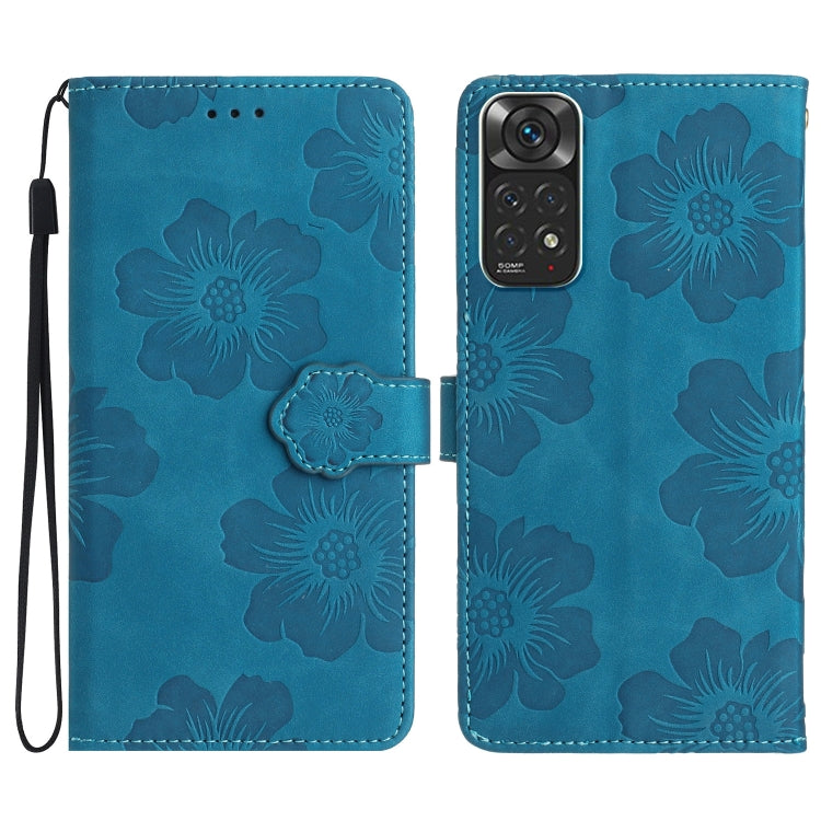 For Xiaomi Redmi Note 11 4G Global / Note 11S Flower Embossing Pattern Leather Phone Case(Blue) - Xiaomi Cases by buy2fix | Online Shopping UK | buy2fix