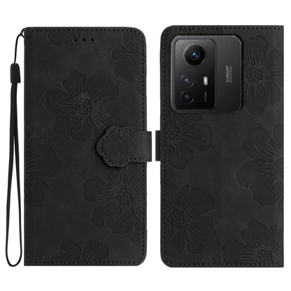 For Xiaomi Redmi Note 12S Flower Embossing Pattern Leather Phone Case(Black) - Xiaomi Cases by buy2fix | Online Shopping UK | buy2fix