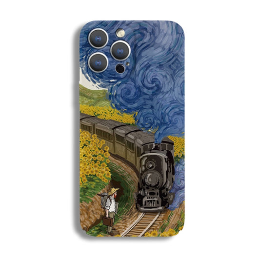 For iPhone XS Max Precise Hole Oil Painting Pattern PC Phone Case(Train) - More iPhone Cases by buy2fix | Online Shopping UK | buy2fix