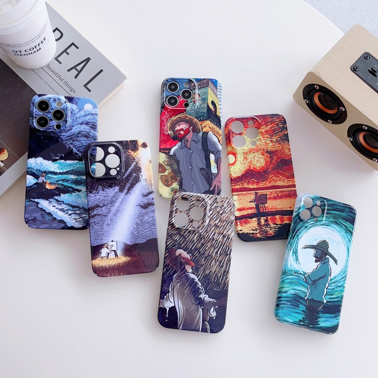 For iPhone 12 Precise Hole Oil Painting Pattern PC Phone Case(Shine) - iPhone 12 / 12 Pro Cases by buy2fix | Online Shopping UK | buy2fix